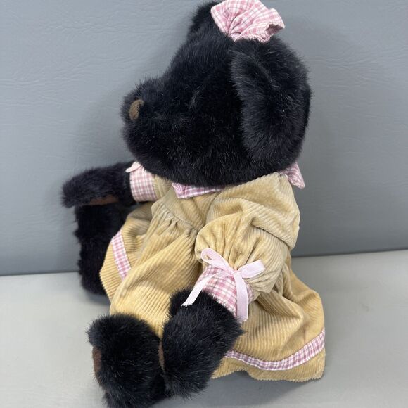 SKM Enterprises Black Teddy Bear Beige Corduroy Dress Plush Stuffed Toy Vintage - Picture 7 of 14